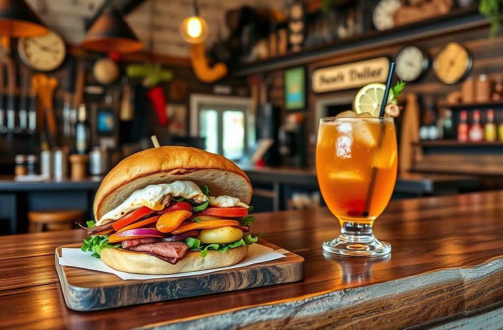 Gourmet sandwich and craft cocktail at Provisions Base Camp in downtown Fruita Colorado